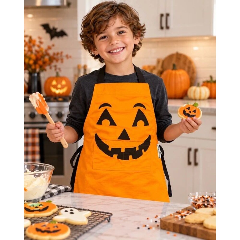 Williams Sonoma Kids Halloween Jack O Lantern Pumpkin Apron Orange Black